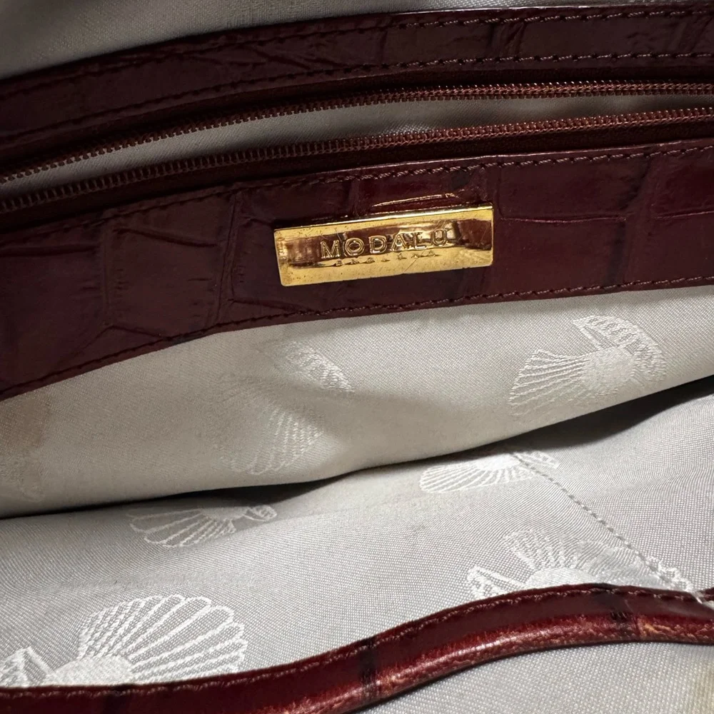 Modalu ‘Pippa’ Original Size Handbag in Reddish Brown Croc